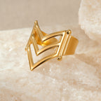 Bague Femme Dorée en Acier Inoxydable  Design Géométrique Chevron Chic