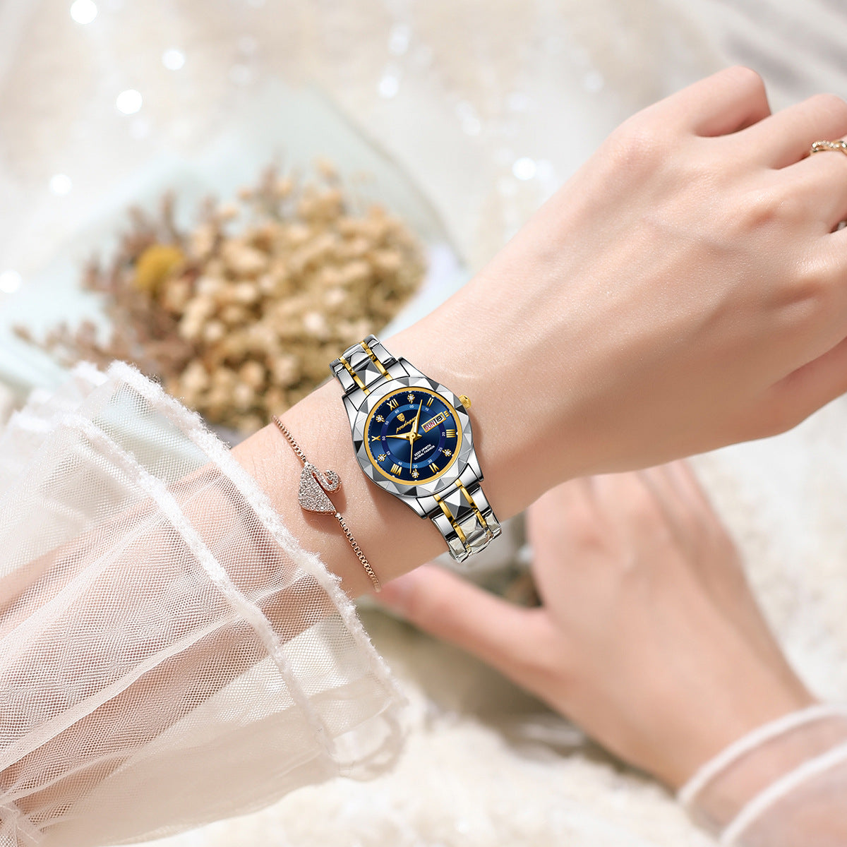Montre Femme Suisse Étanche  POEDAGAR 306 Double Calendrier Quartz Lumineux