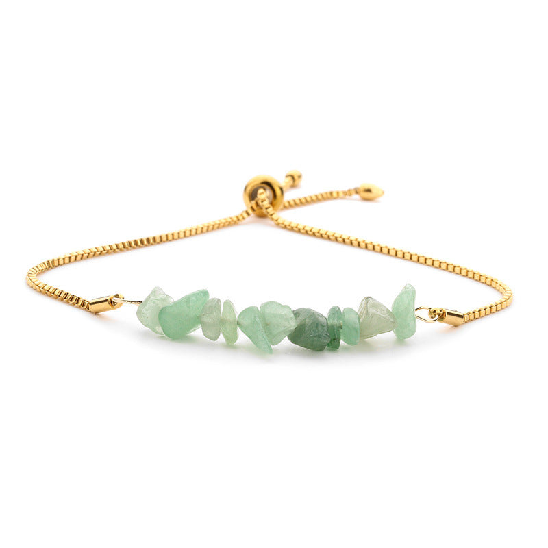 Bracelet pierres naturelles brutes  Acier inoxydable doré ajustable | Bijou énergétique & spirituel femme