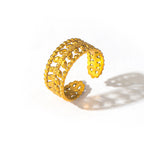 Bague Femme Acier Dorée Ajourée  Design Feuillage Chic et Élégant