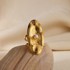 Bague Géométrique Ouverte Femme  Acier Inoxydable Plaqué Or 18K avec Perle