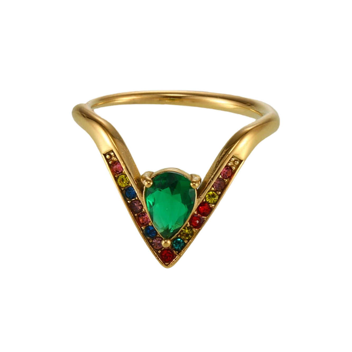 Bague en V Dorée Incrustée de Zircons  Élégance Mystérieuse & Luxe Moderne