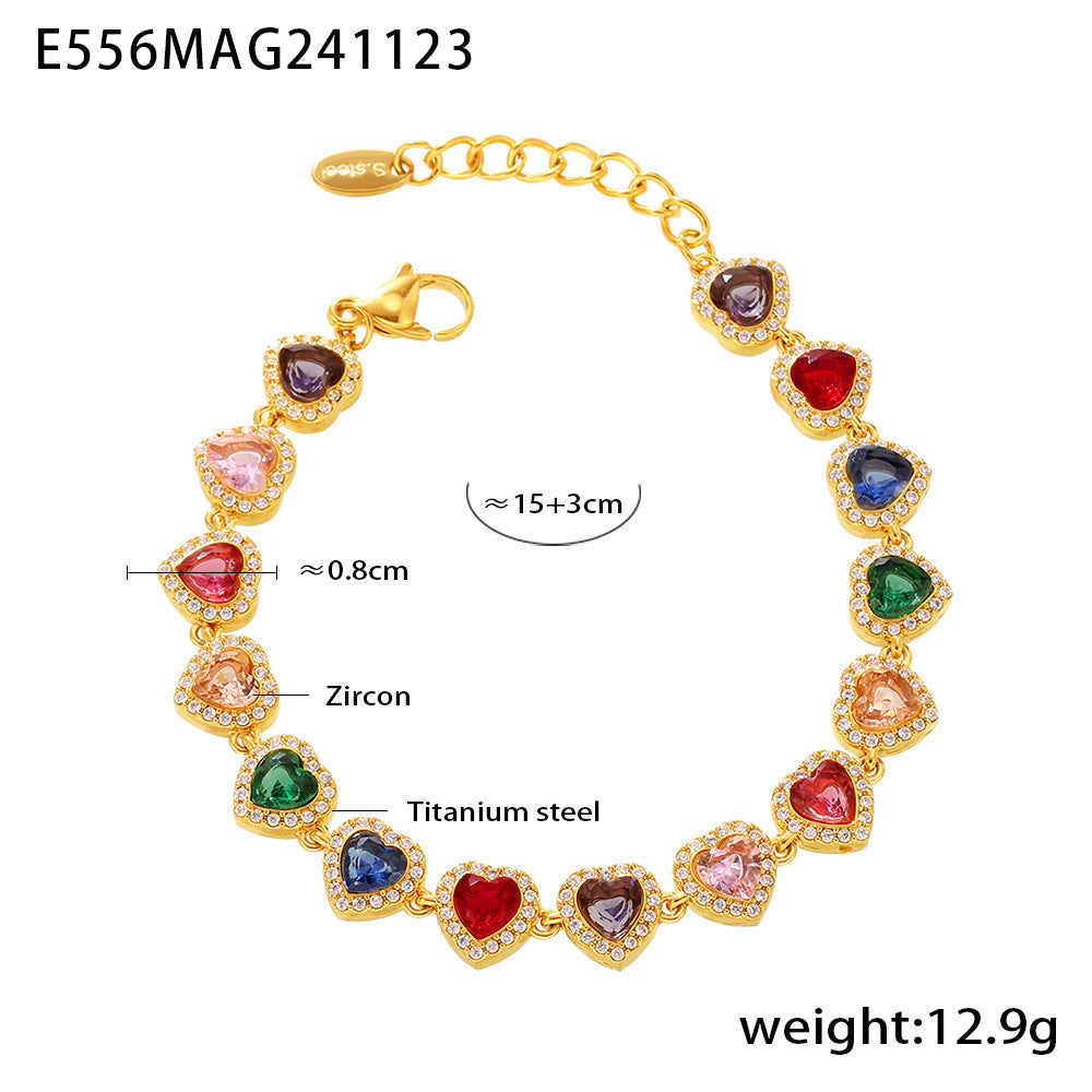 Ensemble Mystery Love  Collier & Bracelet Dorés en Acier Inoxydable et Zircons Colorés