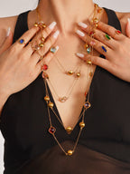 Collier Long Doré Enigma Super Flash  Verre Tchèque & Acier Inoxydable 18K