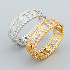 Bracelet Femme – Manchette Sertie de Pierres en Acier Inoxydable Doré, Argenté