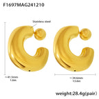 Boucles doreilles dorées C-shape en acier inoxydable  Plaqué or 18K (41,5 mm)