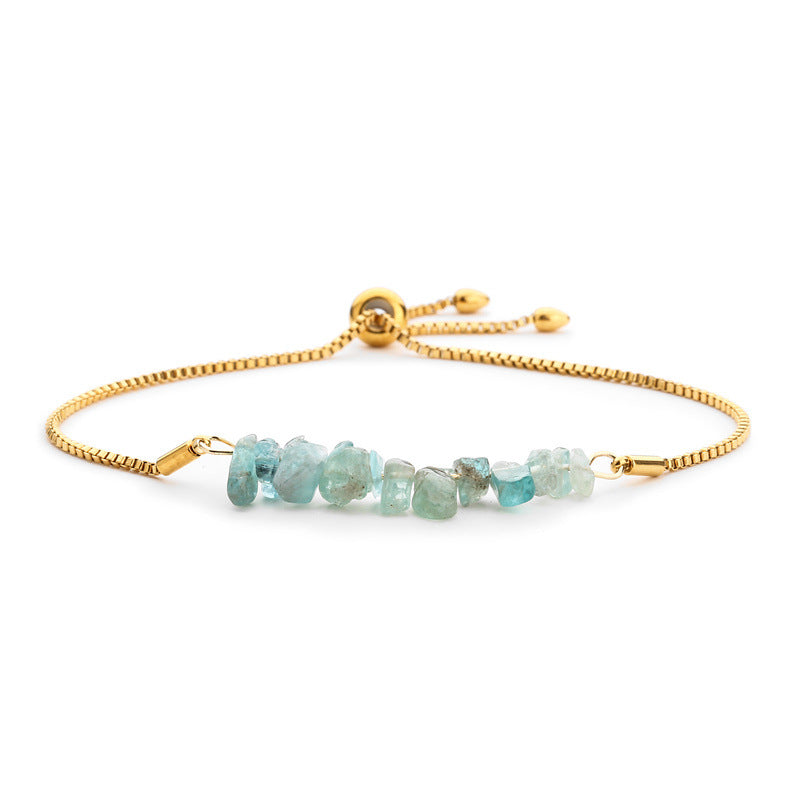 Bracelet pierres naturelles brutes  Acier inoxydable doré ajustable | Bijou énergétique & spirituel femme