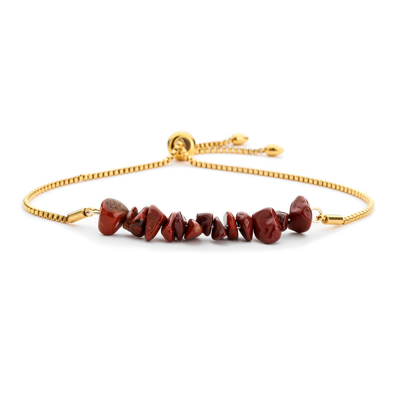 Bracelet pierres naturelles brutes  Acier inoxydable doré ajustable | Bijou énergétique & spirituel femme
