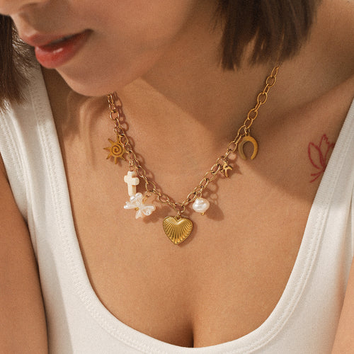 Amira - Collier Charms fait main  en acier inoxydable