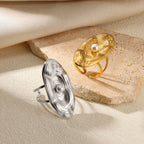 Bague Géométrique Ouverte Femme  Acier Inoxydable Plaqué Or 18K avec Perle