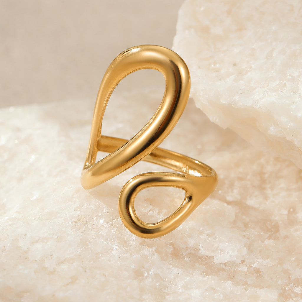 Bague femme dorée géométrique  Anneau chevron en acier inoxydable plaqué or