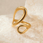 Bague femme dorée géométrique  Anneau chevron en acier inoxydable plaqué or