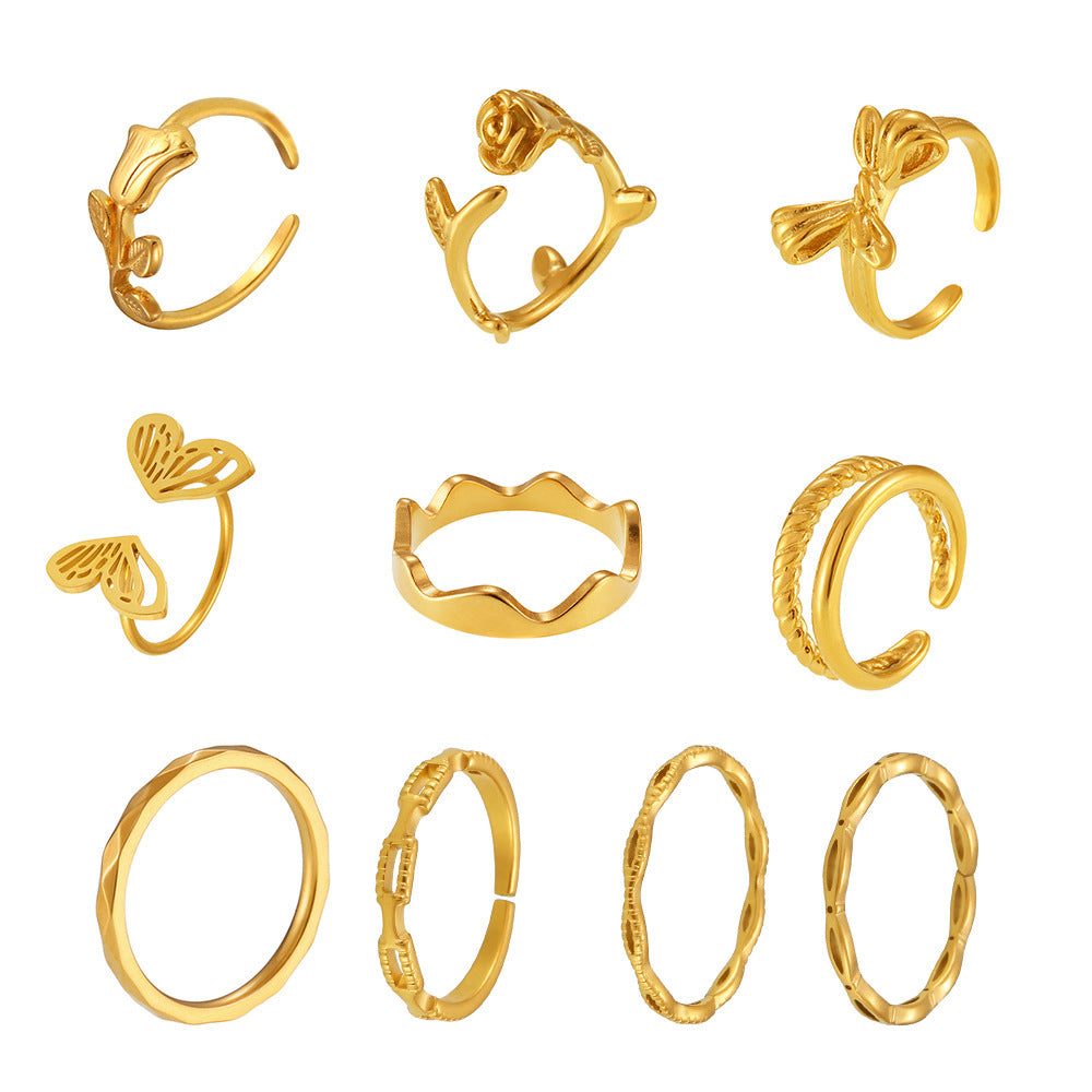 Bague Vague Dorée  Acier Inoxydable Plaqué Or 18K  Largeur 12 mm