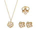 Parure Bijoux Anti-Stress Femme  Collier, Bague Rotative & Boucles Fleur Zircon Étincelant