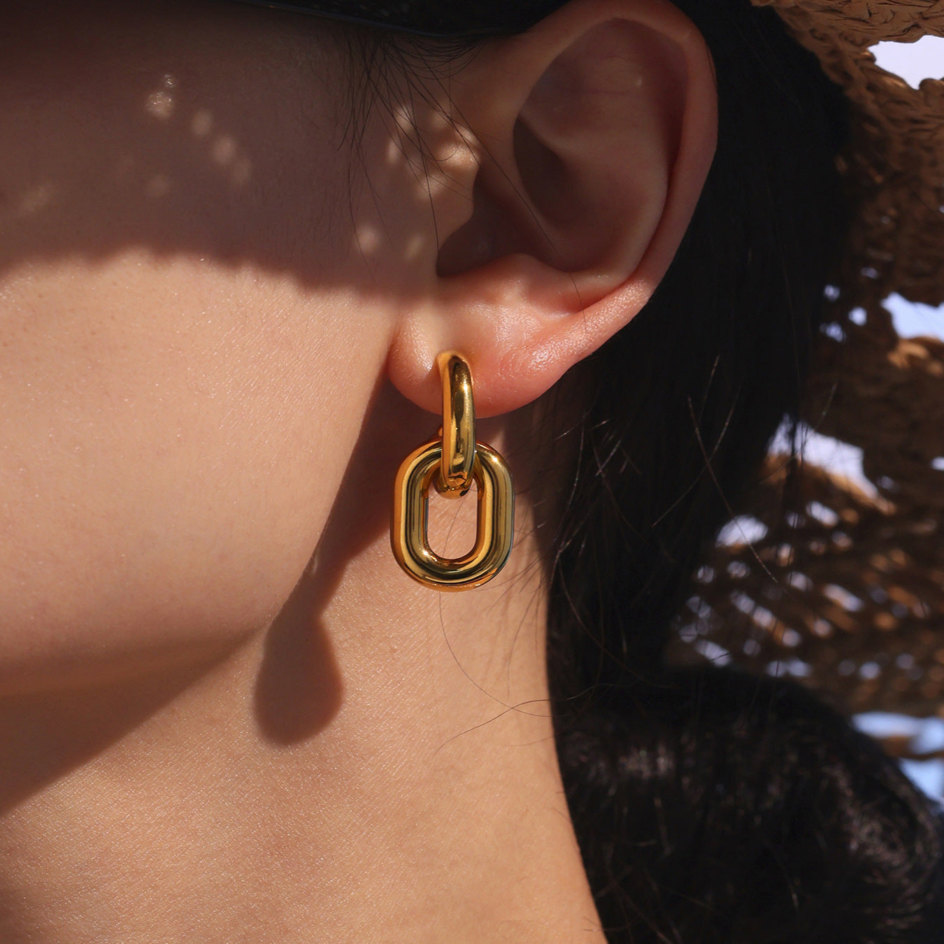 Boucles dOreilles Enigma  Chaîne Creuse Bicolore en Acier Inoxydable & Plaqué Or 18K