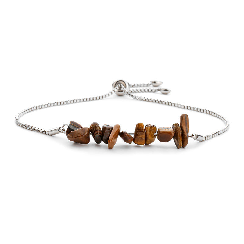 Bracelet pierres naturelles brutes  Acier inoxydable doré ajustable | Bijou énergétique & spirituel femme