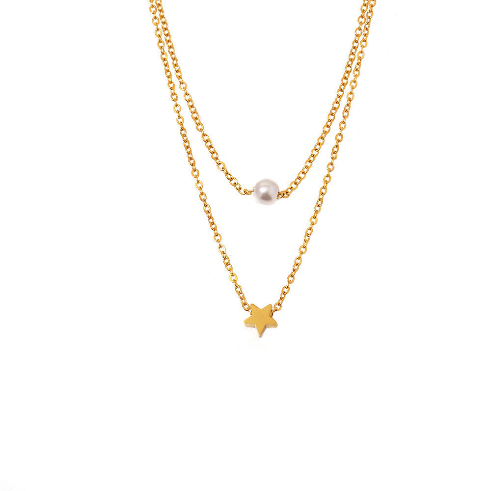 Collier Double Rang Perle & Étoile – Acier Argenté ou Doré Hypoallergénique