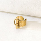 Bague ouverte à boucle OT en acier inoxydable plaqué or 18K – design large personnalisable, style hip-hop tendance pour homme et femme