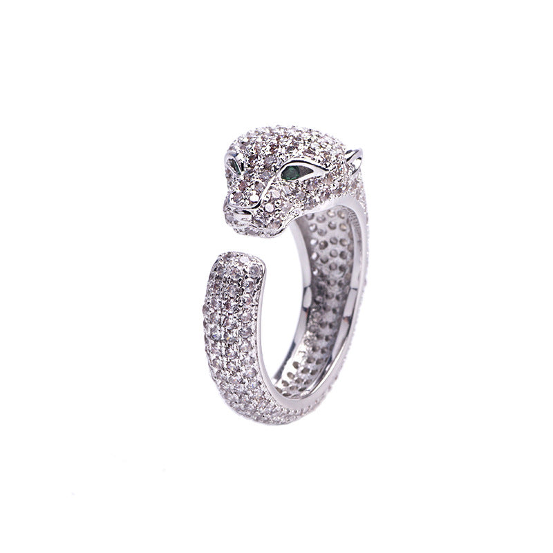 Bague Panthère Femme – Anneau Ajustable Sertie de Zircons en Acier Inoxydable Doré, Argenté ou Or Rose