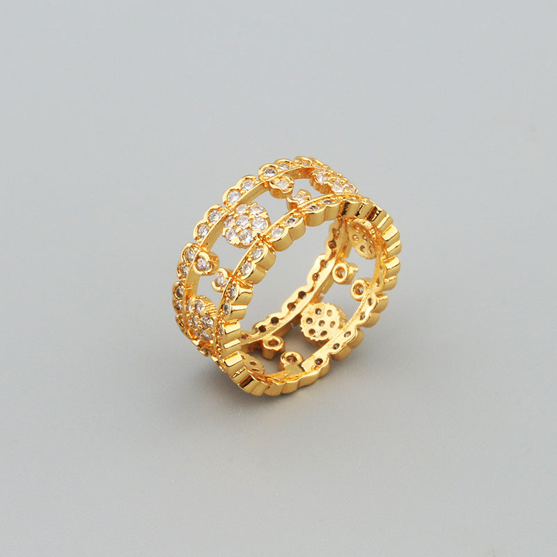 Bague Femme – Anneau Sertie de Pierres en Acier Inoxydable Doré, Argenté ou Or Rose