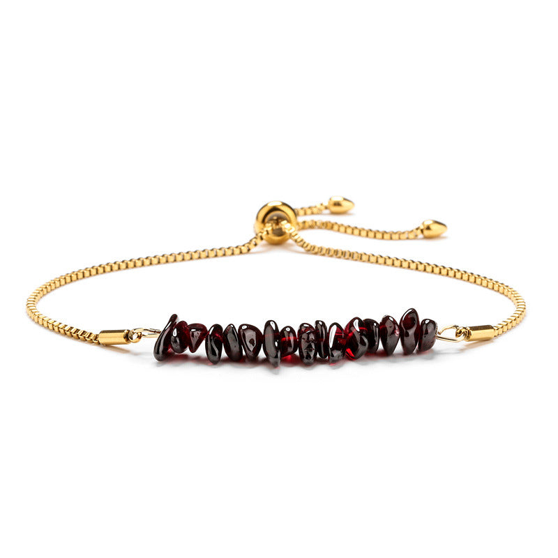 Bracelet pierres naturelles brutes  Acier inoxydable doré ajustable | Bijou énergétique & spirituel femme