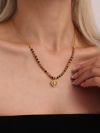 Parure en pierres naturelles et acier inoxydable doré