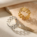Bague femme géométrique ajourée  Acier inoxydable plaqué or ou argent