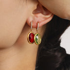 Boucles doreilles Enigma  Verre Tchèque Ovale Facetté & Acier Inoxydable Doré