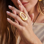 Bague Tendance en Acier Inoxydable Plaqué Or 18K - Design Ovale Géométrique