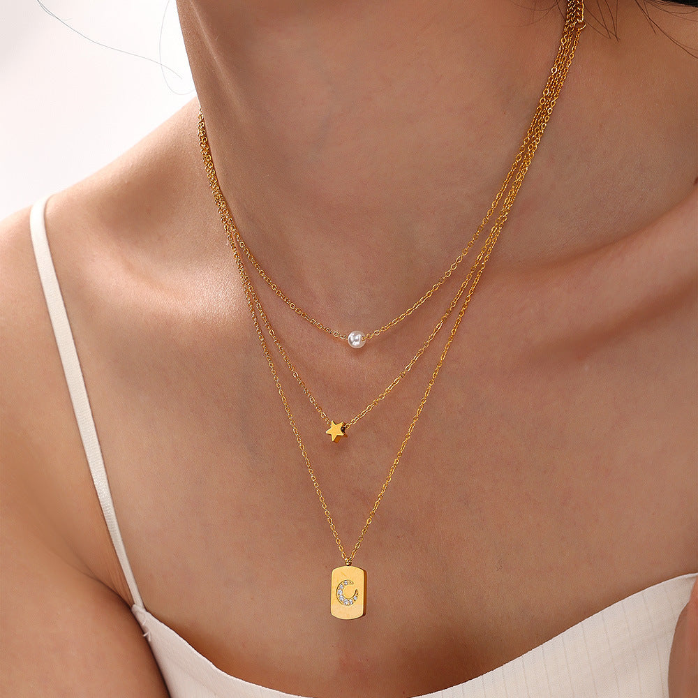 Collier Double Rang Perle & Étoile – Acier Argenté ou Doré Hypoallergénique