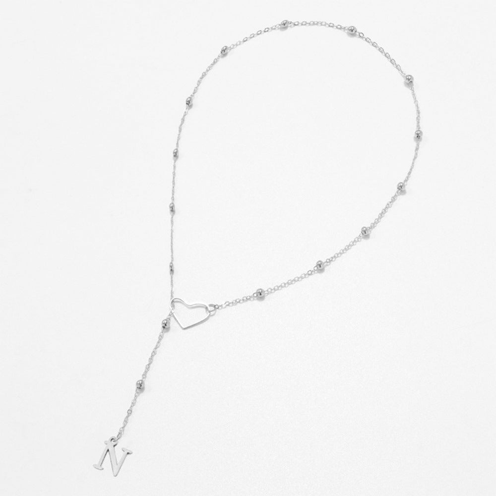 Collier Lettre Personnalisée  Acier Inoxydable Doré avec Cœur & Perles