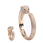 Bracelet Panthère Femme – Manchette Sertie de Zircons en Acier Inoxydable Doré, Argenté ou Or Rose