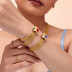 Collier & Bracelet – Chaînes Multi-rangs  Acier Plaqué Or & Strass –