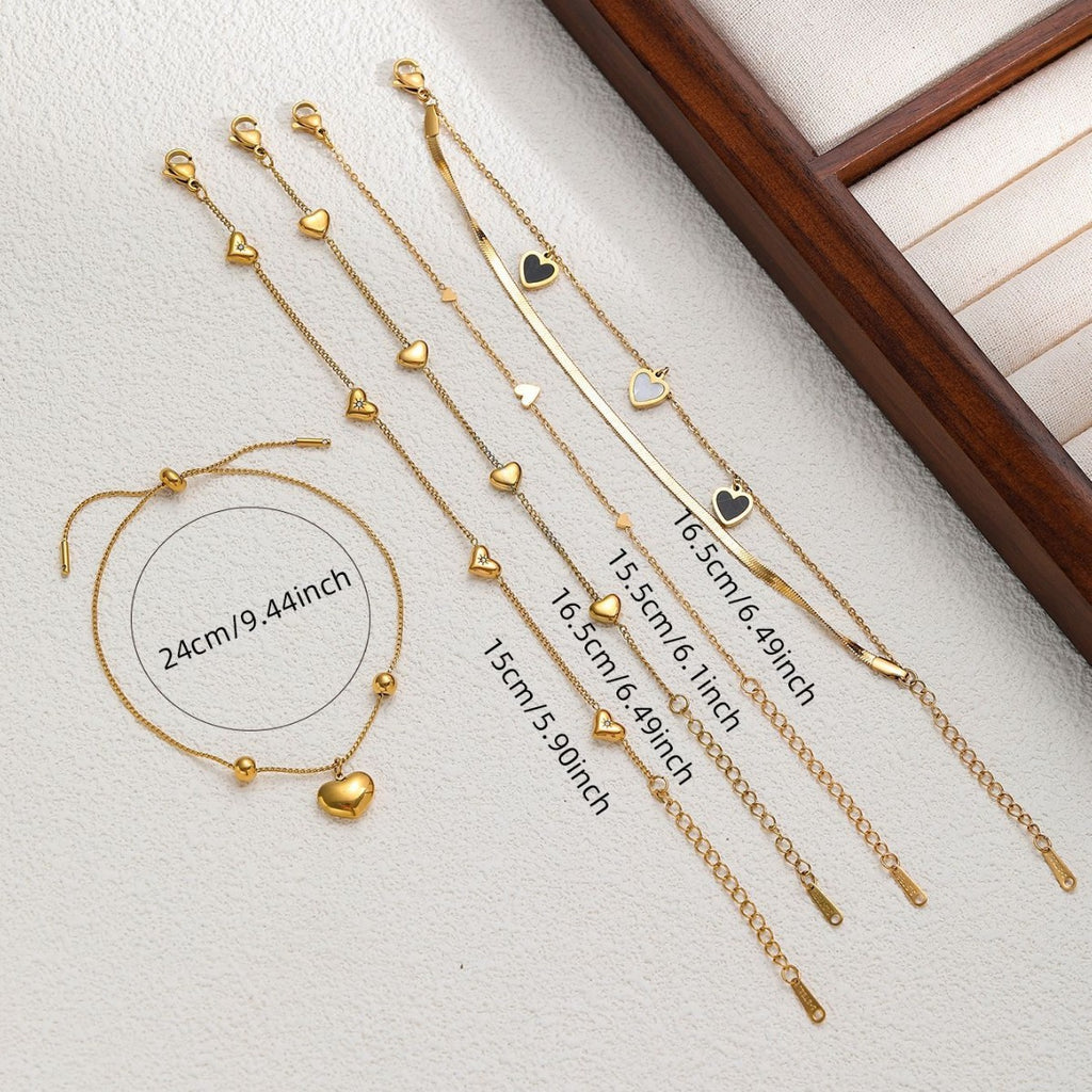 Set de bracelets femme dorés en acier inoxydable  Chaînes & pendentifs cœur | Bijoux mode haut de gamme, tendance & résistants