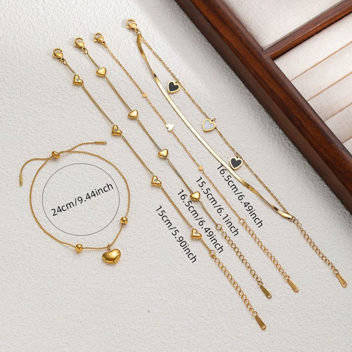 Set de bracelets femme dorés en acier inoxydable  Chaînes & pendentifs cœur | Bijoux mode haut de gamme, tendance & résistants