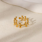 Bague femme feuillage ouverte  Acier inoxydable plaqué or ou argent