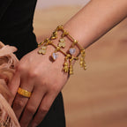 Bracelet Charms d'Or  Acier inoxydable doré et zircon, breloques cœur, papillon et ourson