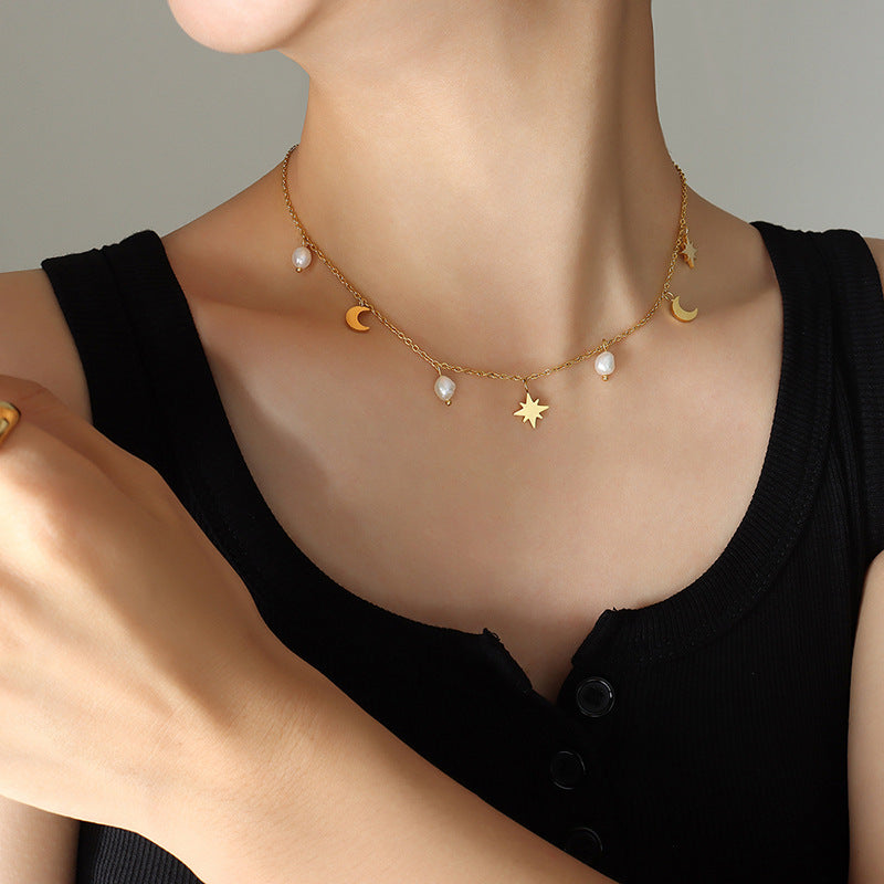 Collier Stars & Moons en Perles d'Eau Douce Naturelles
