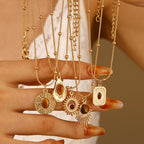 Collier Pendentif Rétro Maillard  Effet Œil de Tigre & Acier Hiver