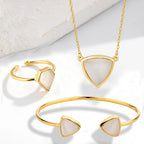 Parure Bijoux Femme Dorée – Collier, Bracelet & Bague avec Pierre Nacrée Triangle