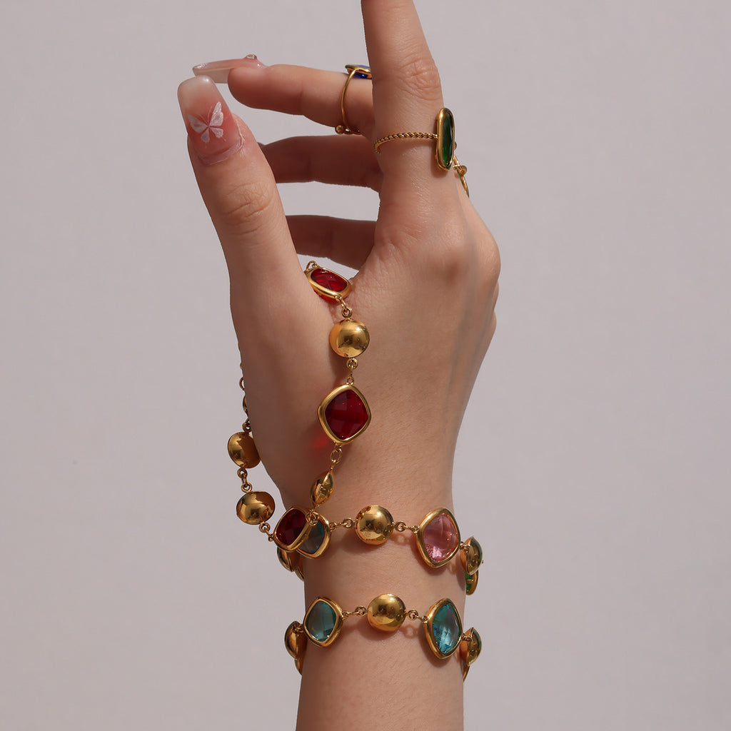 Bracelet  Doré Enigma Super Flash Verre Tchèque & Acier Inoxydable 18K