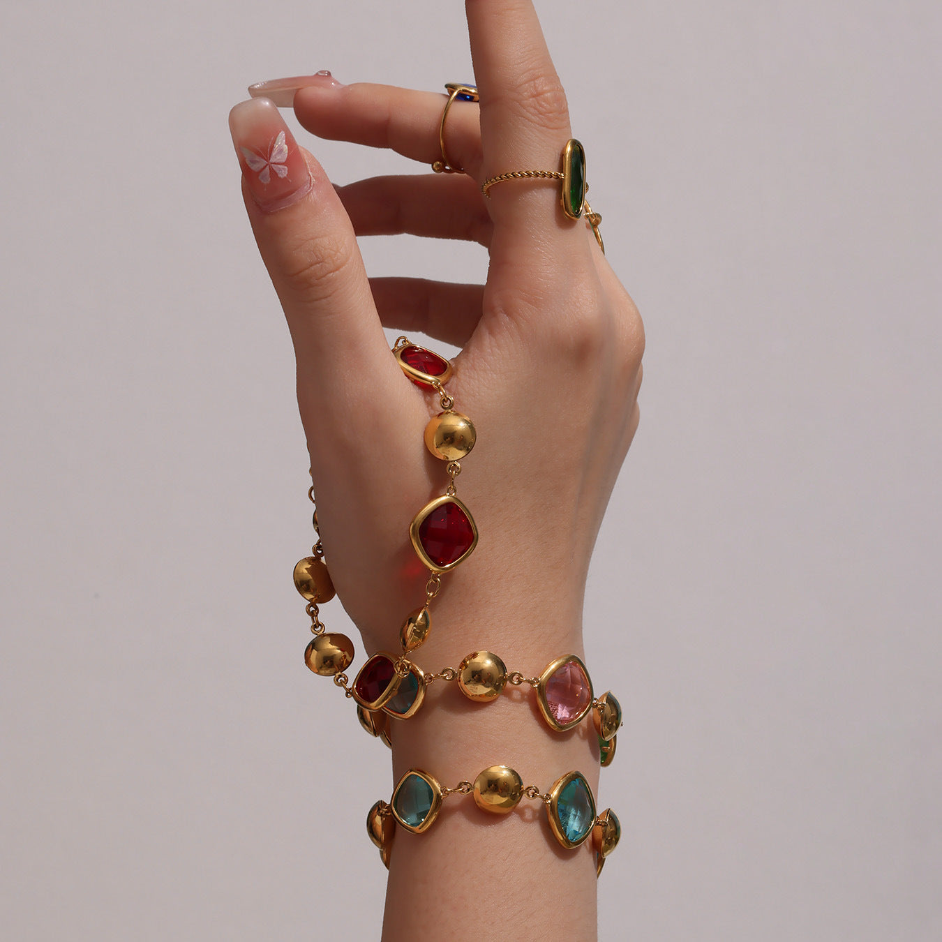 Bracelet  Doré Enigma Super Flash Verre Tchèque & Acier Inoxydable 18K