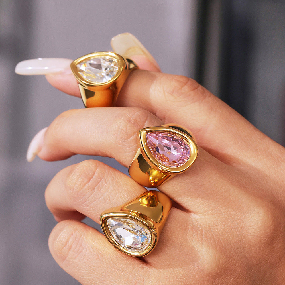 Bague en Acier Inoxydable et Zircon