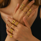 Bague Femme en Acier Inoxydable  Triple Anneau avec Cœurs Argenté ou Doré