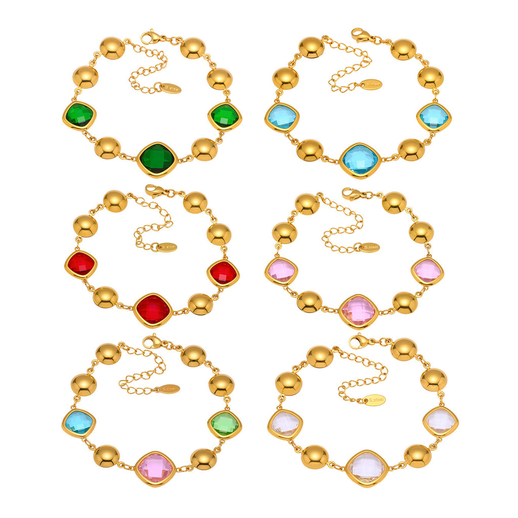 Bracelet  Doré Enigma Super Flash Verre Tchèque & Acier Inoxydable 18K