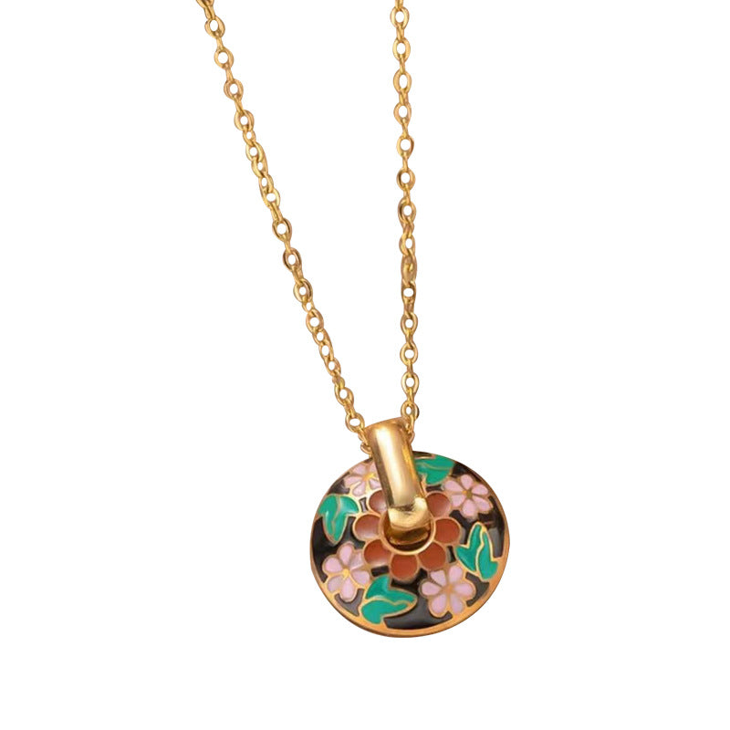 Parure Bijoux Femme  Collier & Boucles Dorés avec Motif Floral en Émail
