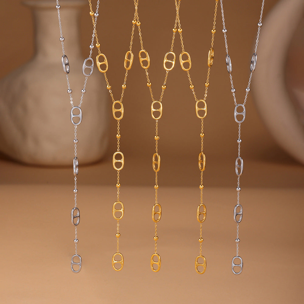 Collier Long Style Japonais à Pampilles – Acier doré a l'or 18K ou Argent