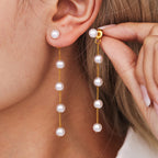 Boucles dOreilles Longues à Perles  Chaîne Dorée & Acier Inoxydable