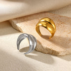 Bague Large Femme  Acier Inoxydable Plaqué Or ou Argenté