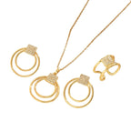 Parure Bijoux Femme  Collier, Boucles & Bague Dorés avec Cercles et Zircon